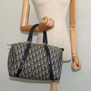 Christian Dior Trotter Canvas Boston Bag Navy Silver Auth